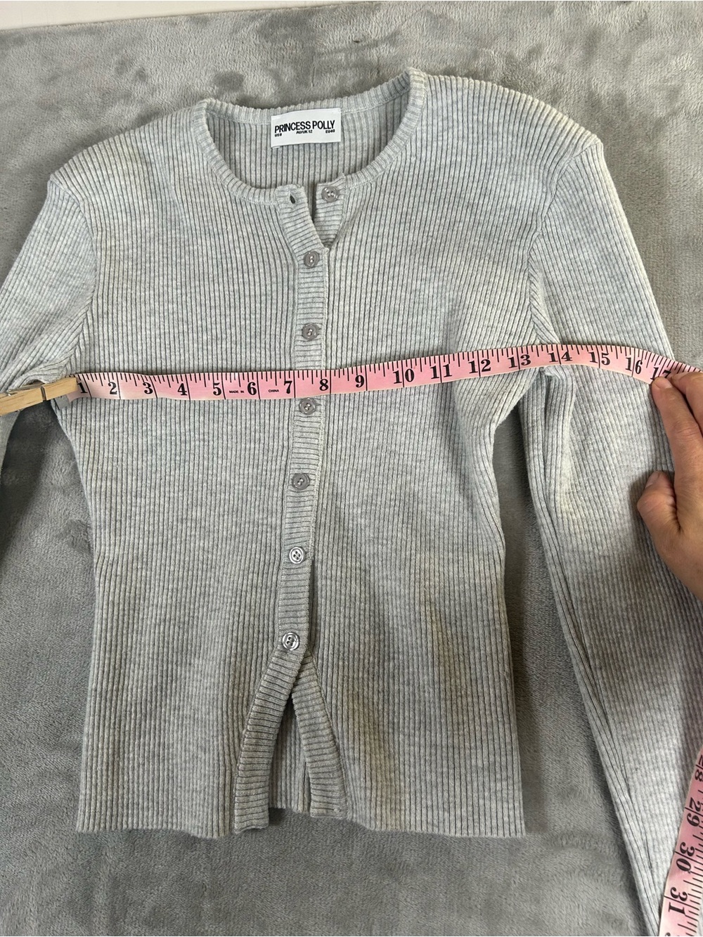 Princess Polly Ribbed Button-Front Women’s Sweater Cardigan - Light Gray - Picture 10 of 10
